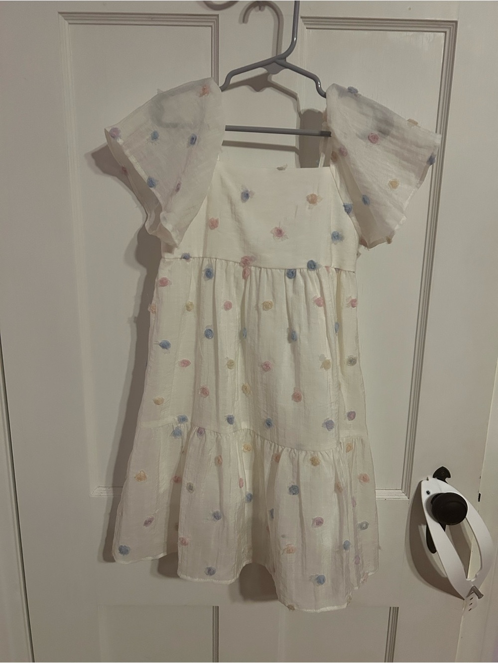 Girls Cream Floral Dot Tiered Dress